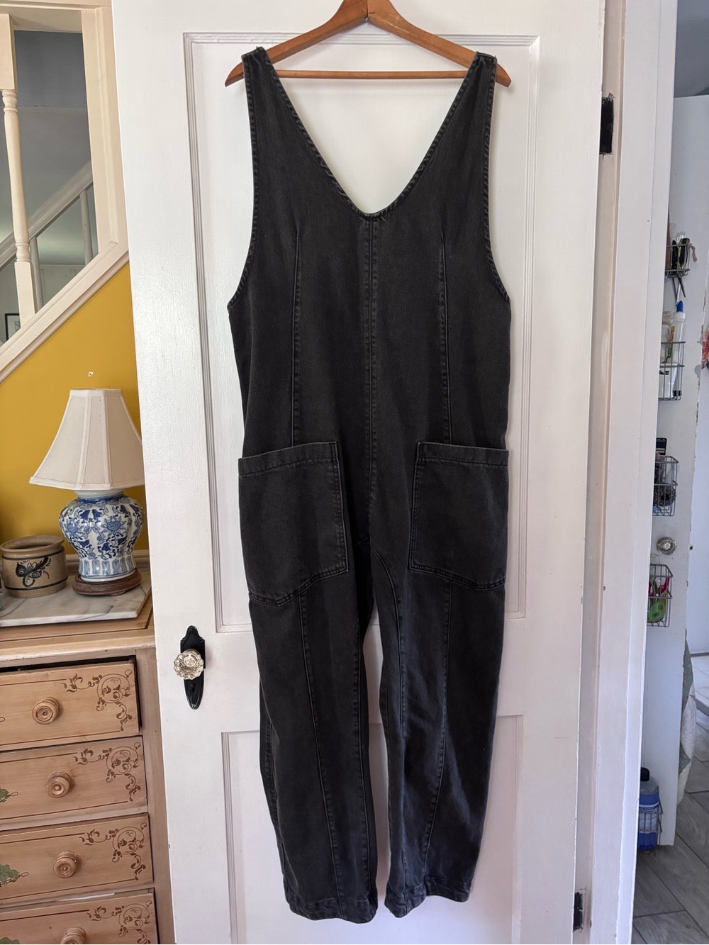 We The Free Washed Black Relaxed Denim Overalls